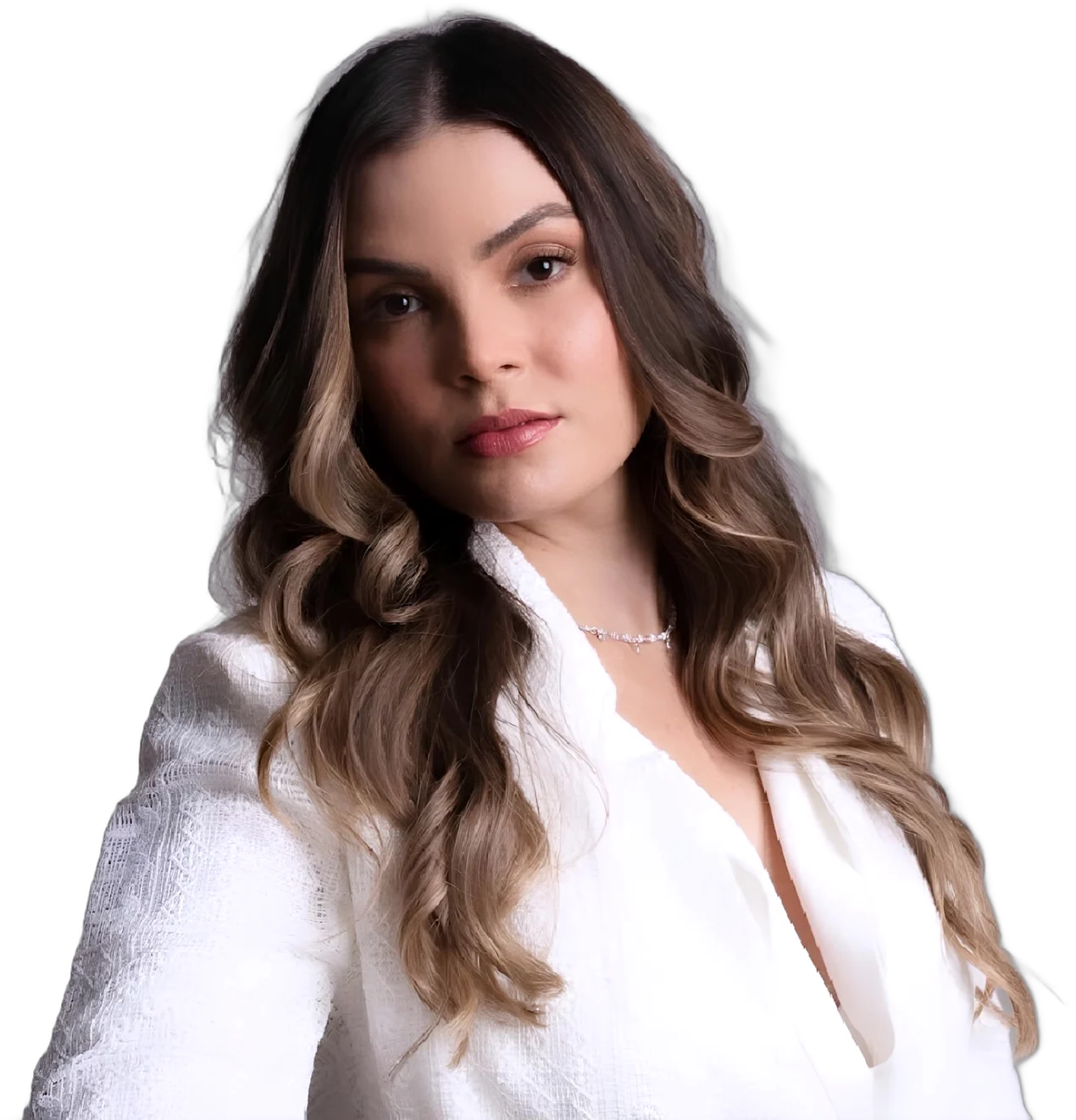Retrato da Dra. Valéria Campos, de blazer branco